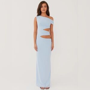 One Shoulder Maxi Dress - Sky Blue